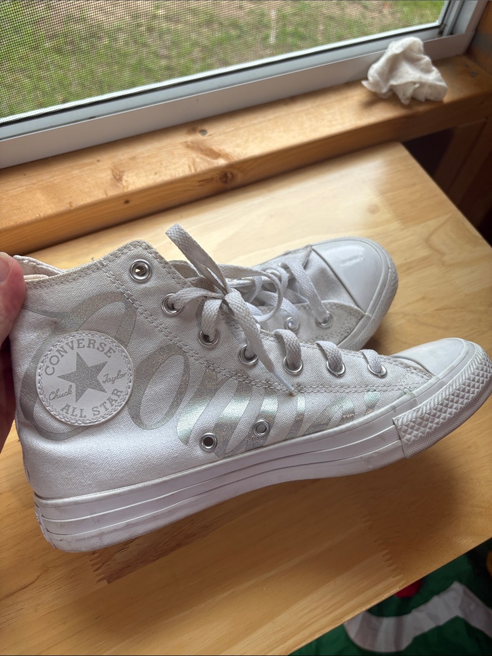 Converse High Top Sneakers in White with Subtle Silver Accents